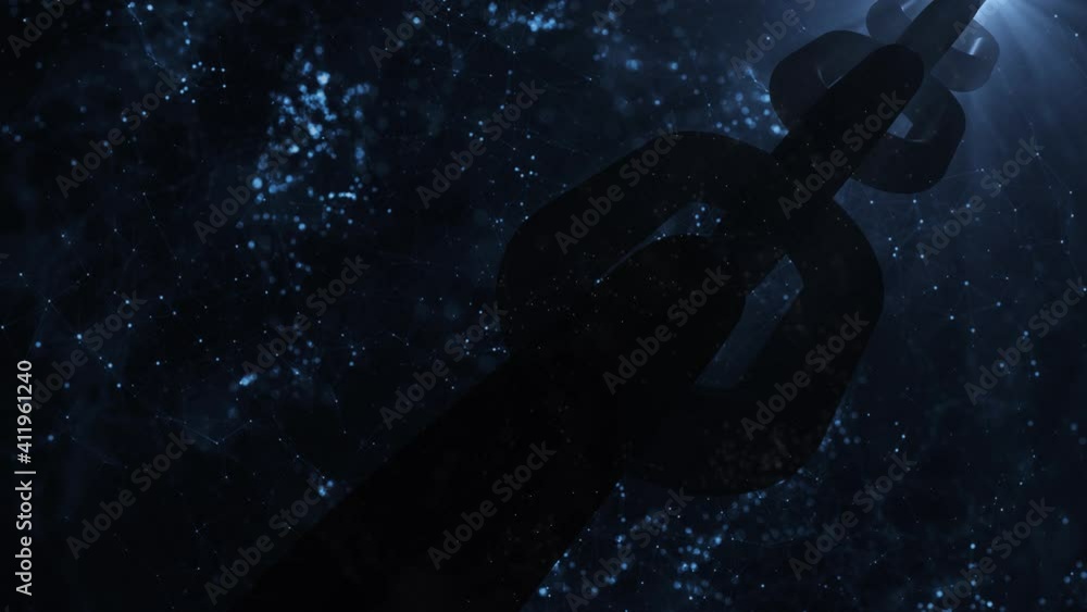 Poster futuristic blockchain motion on dark blue cryptocurrency network animation background.