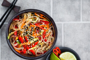 Delicious asian rice glass noodles with vegetables