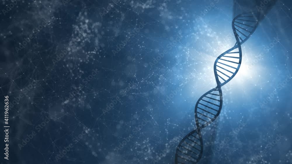 Aufkleber abstract volumetric light with 3d dna structure rotation. artistic digital rotating dna molecule on 