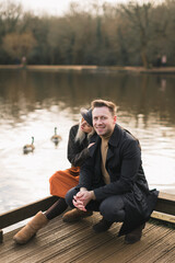 Fototapeta premium man and woman, background lake