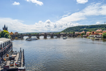 Fototapeta na wymiar Prague. Czech Republic. June 20, 2015 View of the bridge across the Vltava river