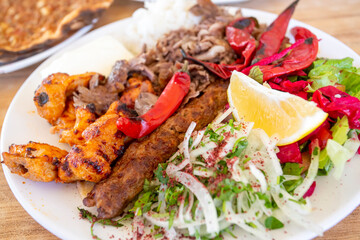 Traditional Turkish food; mixed grill, Adana kebab, chicken shish