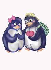 two penguins in love