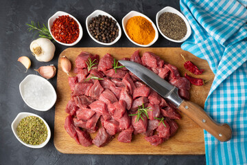 Heap of raw chopped beef isolated on cutting board