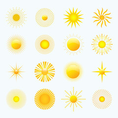 Illustration of an abstract set of yellow sun on a white background.