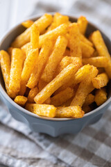 French fries. Salted snack. Potato chips.