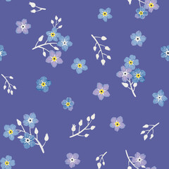 Seamless pattern with forget-me-not flowers in trendy colors. Beautiful for textile