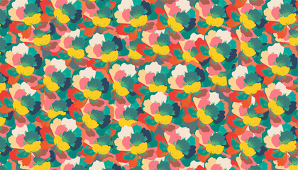 Seamless pattern of early colored flowers in retro colors. Trendy illustrated vector drawing for corporate identity, stationery, packaging and wallpaper. Minimalistic floral background. Floral forms.