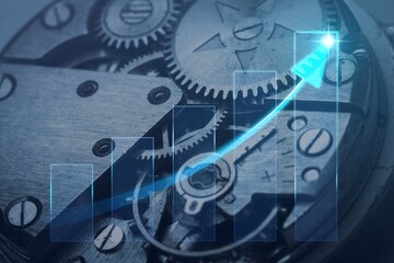 Modern clock system on business chart background