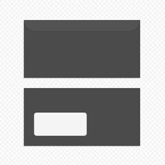 Two blank envelopes isolated on tranparebnt background. Realistic Envelope front and back view mockup for your design template.