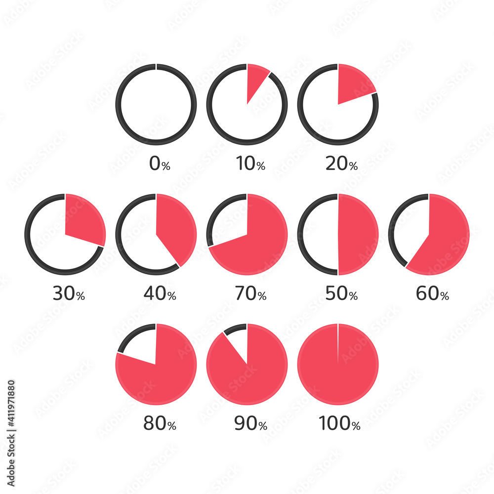 Poster circle loading or pie charts isolated on white background. template graph pie chart with gradations 