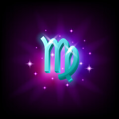 Virgo Constellation icon in space style on dark background with galaxy and stars. Zodiac sign of fire Vector Illustration
