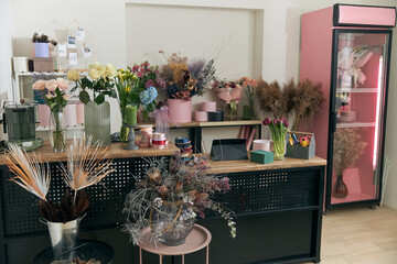 Flowers and bouquets at modern light flower shop