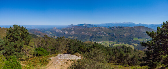 Panoramic view from Mirador del Fitu viewpoint Fito in Asturias, Spain. It is located in the council of Parres is one of the viewpoints from which to enjoy the Cantabrian Sea and the Picos de Europa.