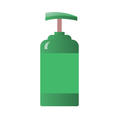 Green soap dispenser in a bottle. Hygiene and beauty cosmetics product template. Vector isolated illustration on white background.