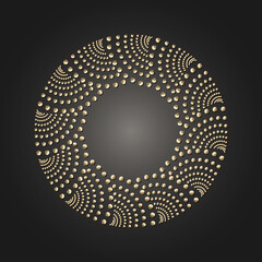 Golden frame with lace ornament in circle on black background. Art deco. Luxury gold round mandala, hand draw design. Ethnic motif. Abstract vector illustration. Template design for invitation