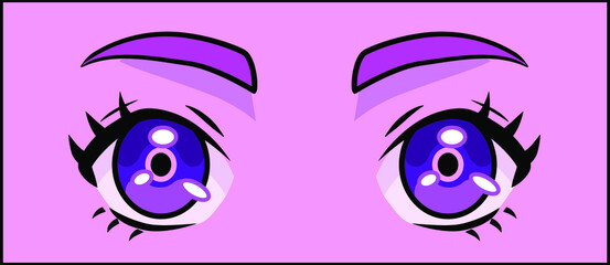 Manga eyes of cartoon female character. Vector design for t-shirt graphics, fashion prints, tees, stickers, posters.