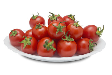 plate with red tomatoes on a white background