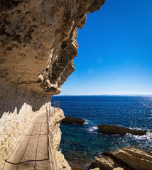 Chalk cliffs below Village of Bonifacio, Corse, France