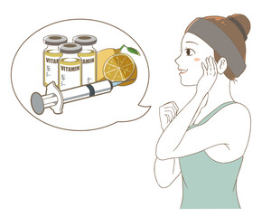 ビタミン注射を行う女性　横向き　レモン付き　肌白