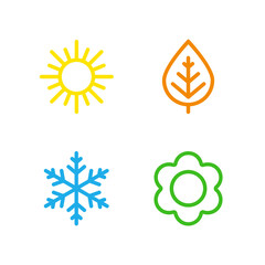 A set of colorful icons of seasons. The seasons - winter, spring, summer and autumn. Weather forecast sign. Season simple elements concept.