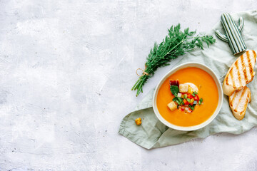 Bowl of tomato soup gaspacho