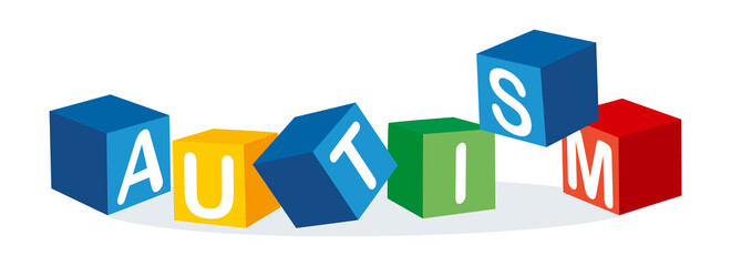 Autism awareness day. Colorful cubes, blocks with autism sign. Vector illustration.