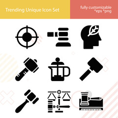 Simple set of reliability related filled icons.