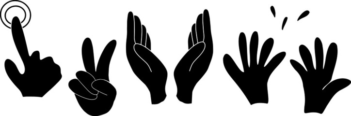Hands gestures doodle style. Black illustration hands
