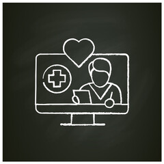 Online nursing chalk icon. Telehealth medical care. Virtual nurse assistance, consultation. Telemedicine, health care concept. Online medical examinations. Isolated vector illustration on chalkboard