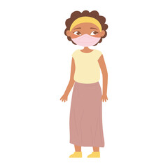 afro american girl cartoon character with face mask