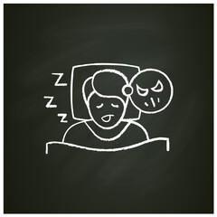 Nightmares chalk icon. Night terror. Sleep disorder. Healthy sleeping concept. Sleep problems treatment. Stress symptom. Health care. Isolated vector illustration on chalkboard