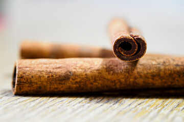Close-up of cinnamon on the table.