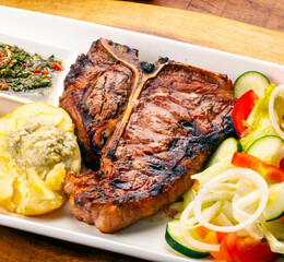 t bone steak with potato