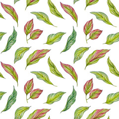 Seamless pattern with leaves on white background