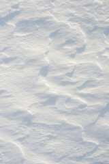 Fresh clean white snow background texture. Winter background with frozen snowflakes and snow mounds. Snow lumps. Seasonal landscape details. Cold weather.