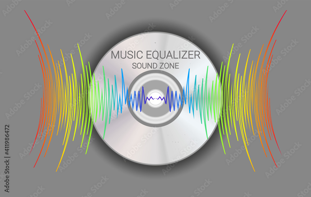 Poster music disk with colorfull waves. modern audio background. trendy player record poster. vector techno