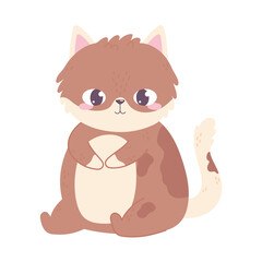 brown cat cartoon pet white background