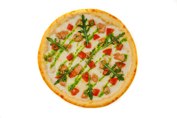 pizza with salmon on white background for restaurant menu2