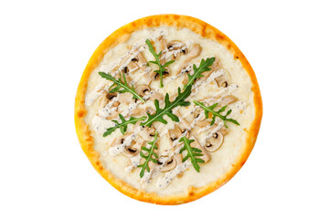 pizza with salmon on white background for restaurant menu