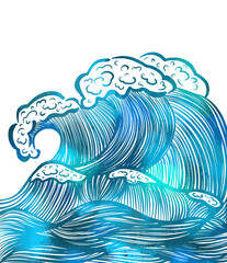 Sea waves graphic. Vector illustration of a sea with giant waves