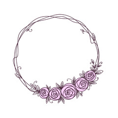 Floral frame with bouquet. Wreath of rose flowers. Elegant design