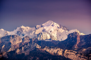 View of Mont Blanc summit from Mont Salève, Haute-Savoie, France - obrazy, fototapety, plakaty