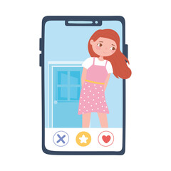 girl on a screen touch, dating application