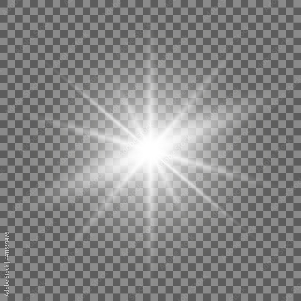 Wall mural white beautiful light explodes with a transparent explosion. vector, bright illustration for perfect
