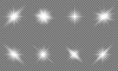 Foto auf Leinwand White beautiful light explodes with a transparent explosion. Vector, bright illustration for perfect effect with sparkles. Bright Star. Transparent shine of the gloss gradient, bright flash. © David