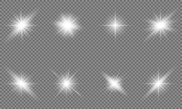 White beautiful light explodes with a transparent explosion. Vector, bright illustration for perfect effect with sparkles. Bright Star. Transparent shine of the gloss gradient, bright flash.
