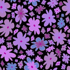 Trendy fabric pattern with miniature flowers.Summer print.Fashion design.Motifs scattered random.Elegant template for fashion prints.Good for fashion,textile,fabric,gift wrapping paper.Lilac on black