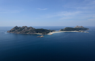 aerial view of the Cies Islands national park in Galicia