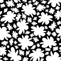 Trendy fabric pattern with miniature flowers.Summer print.Fashion design.Motifs scattered random.Elegant template for fashion prints.Good for fashion,textile,fabric,gift wrapping paper.White on black